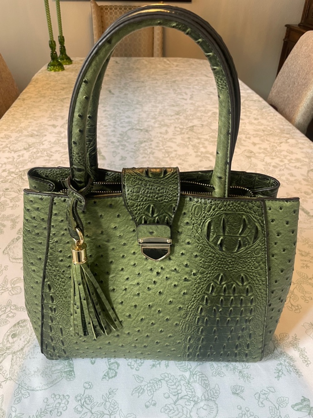 Olive Croc-Embossed Satchel Handbag